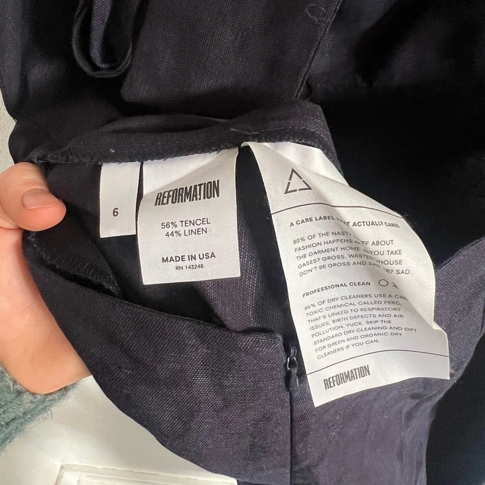 Reformation Navy Linen Jumpsuit Open Tie Back, size 6